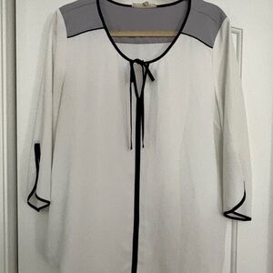 41 Hawthorn White and Gray Blouse with Navy Accents